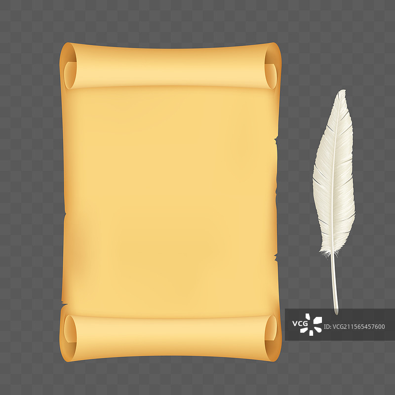 复古纸卷与墨水羽毛笔图片素材