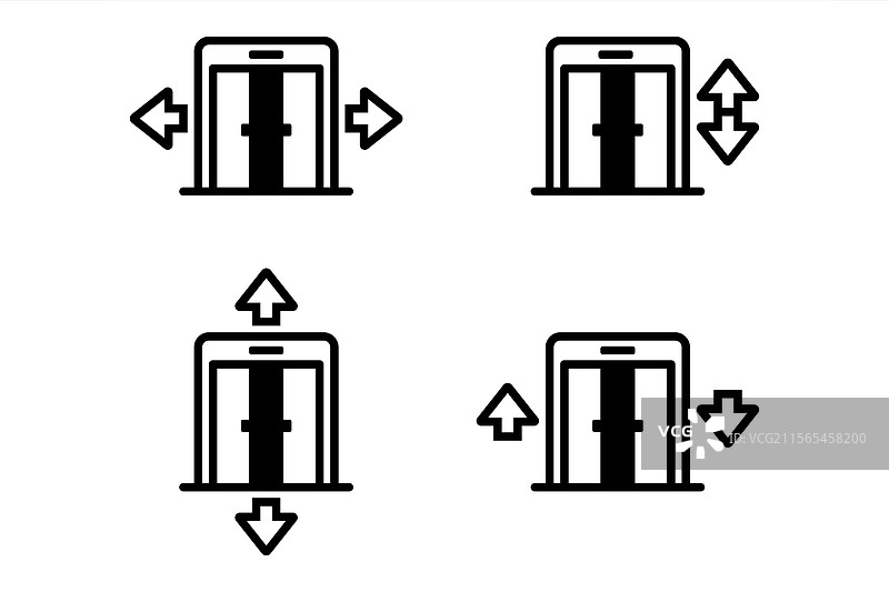 黑色线条电梯图标，门打开图片素材