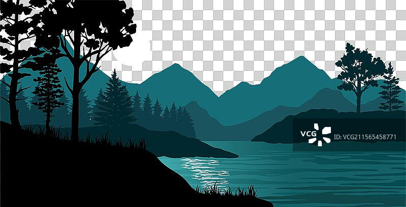 宁静的夜晚山水风景图片素材