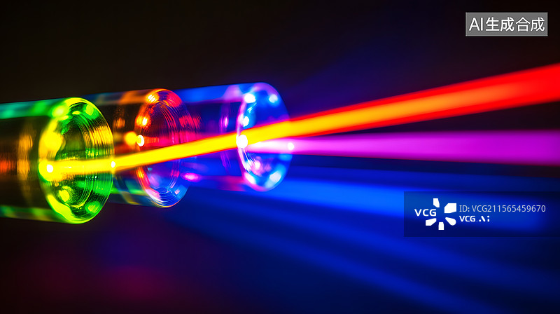 【AI数字艺术】彩色激光束从光纤中射出图片素材