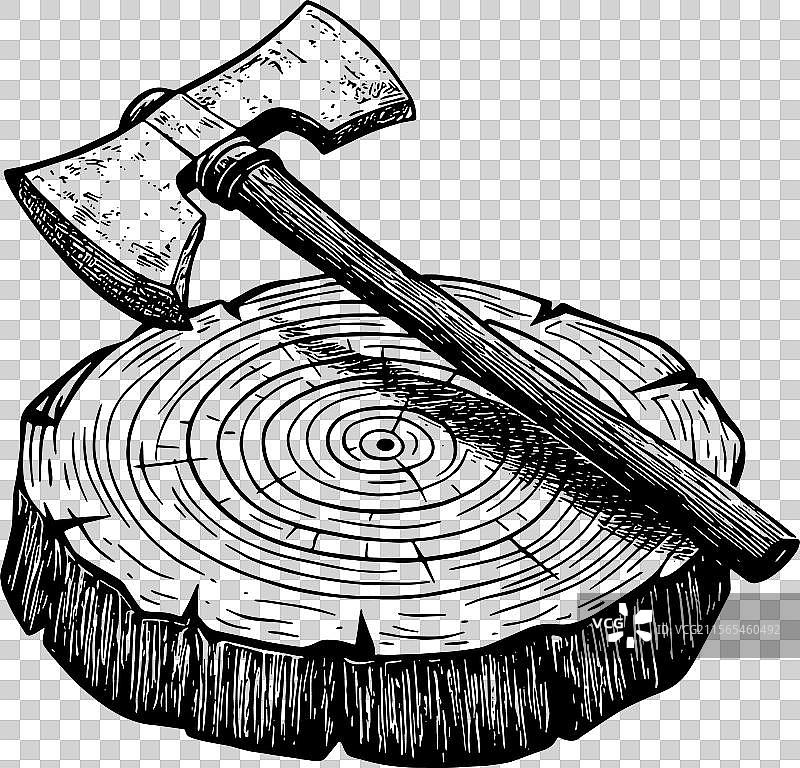 斧头和木头圆柱图片素材