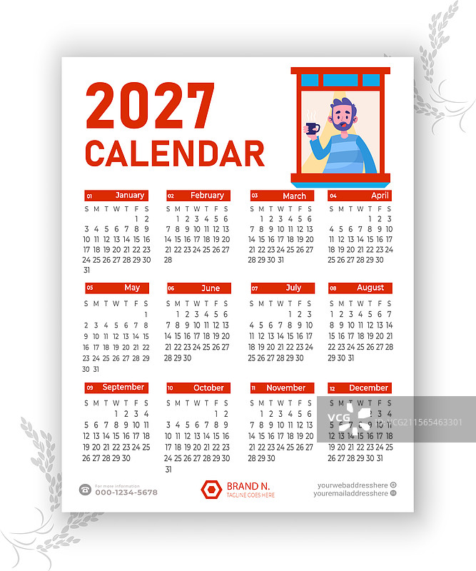 2027年日历模板图片素材