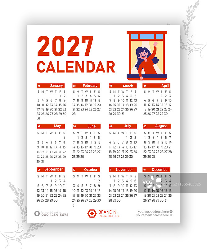 2027年日历模板图片素材