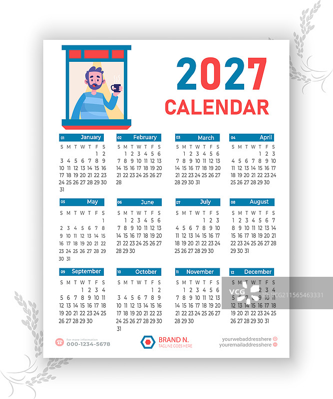 2027年日历模板图片素材