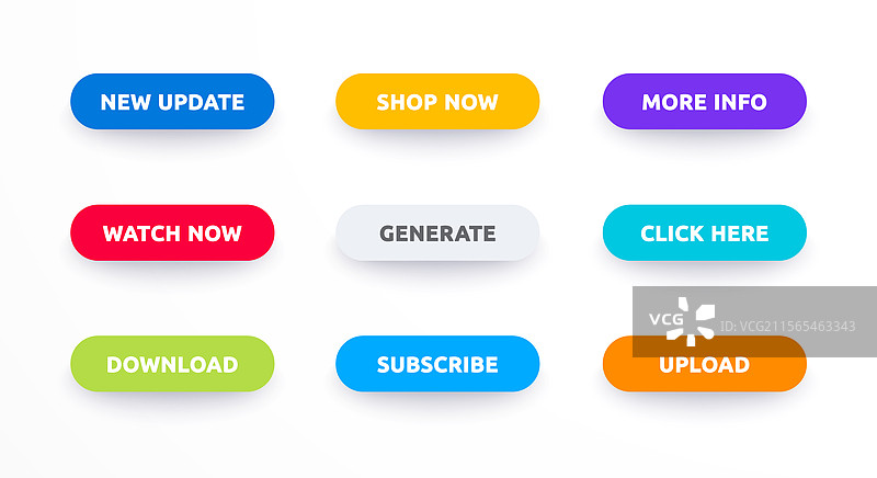 多彩干净的按钮组，带有不同的文字图片素材