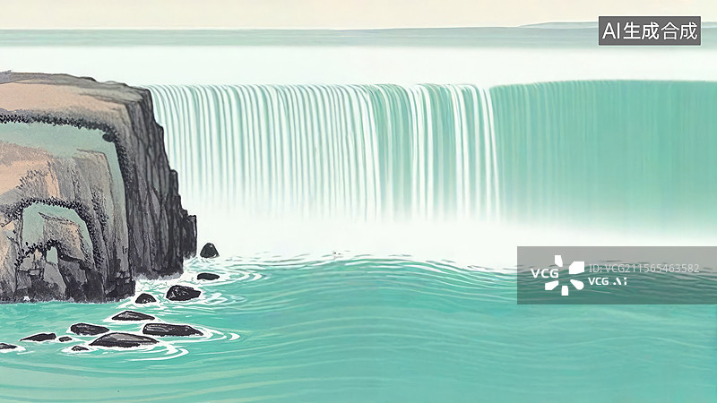 【AI数字艺术】水墨画居左1瀑布与岩石景观图片素材