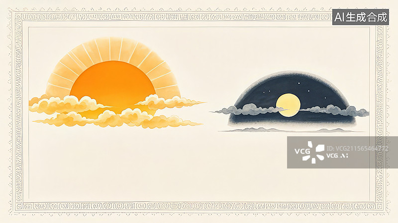 【AI数字艺术】日与夜的交替图片素材