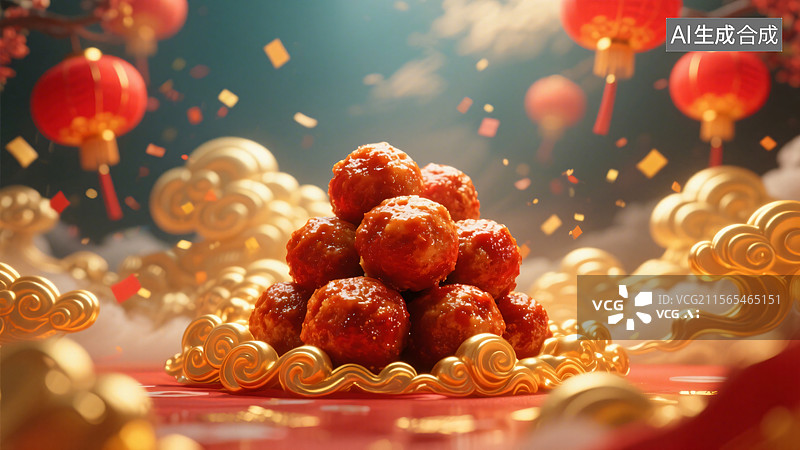 【AI数字艺术】梦幻四喜丸子庆典图片素材