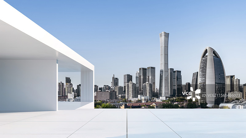 中国北京城市天际线和现代极简建筑平台广告背景图片素材