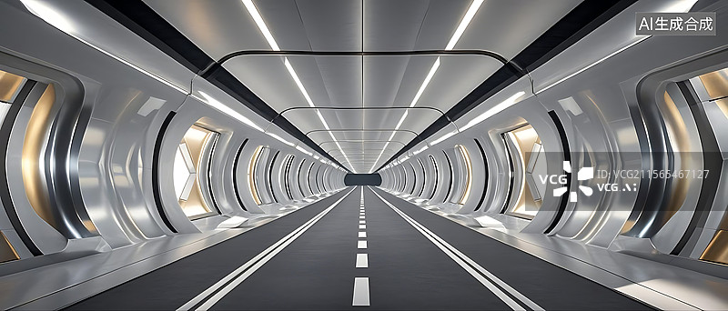 【AI数字艺术】未来主义公路隧道建筑图片素材