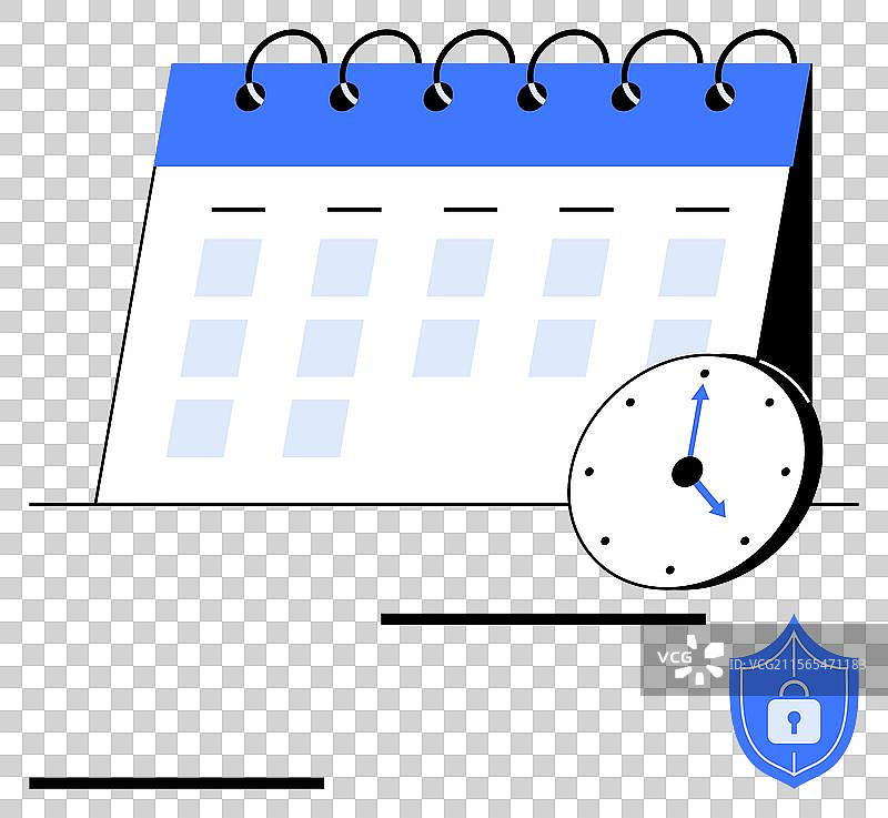 日历、时钟和盾牌象征着时间图片素材