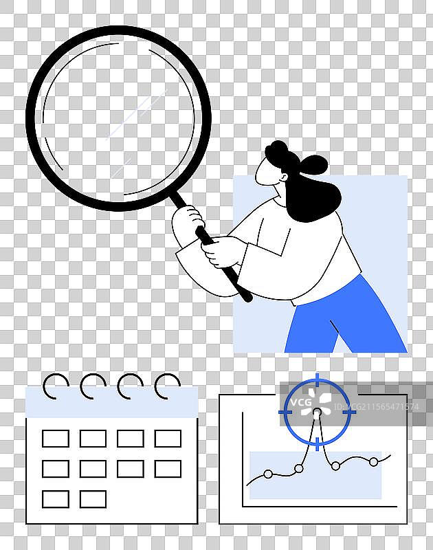 女性用放大镜检查数据图片素材