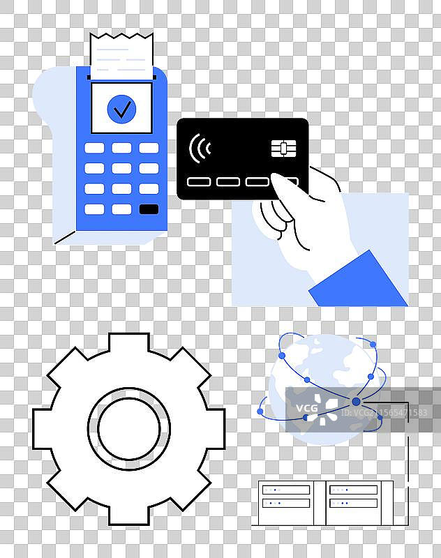 带有读卡器的非接触式支付和全球支付图片素材