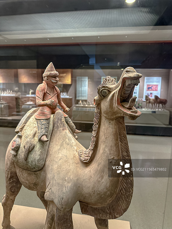 唐代 彩绘胡人骑驼俑 大唐西市博物馆图片素材