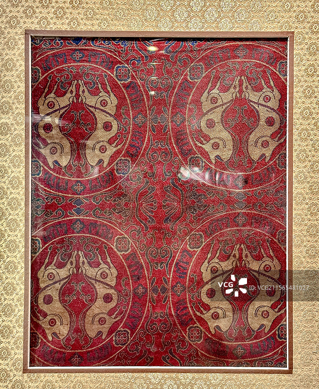 唐代 中窠双鹿纹锦 大唐西市博物馆图片素材