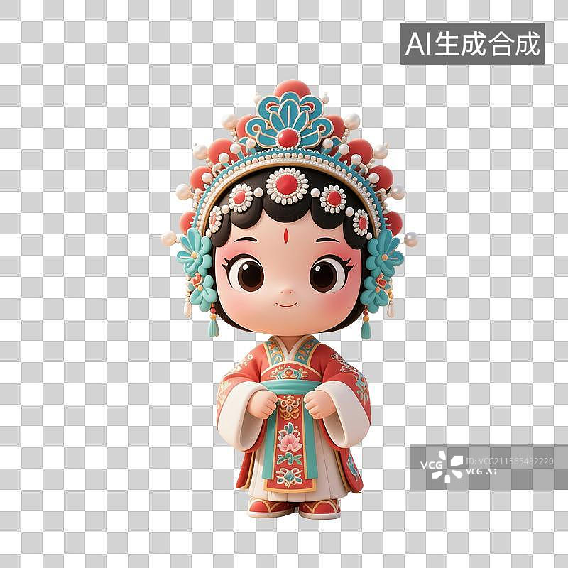【AI数字艺术】3D渲染，京剧戏曲卡通人物，国风Q版人物免抠元素图片素材