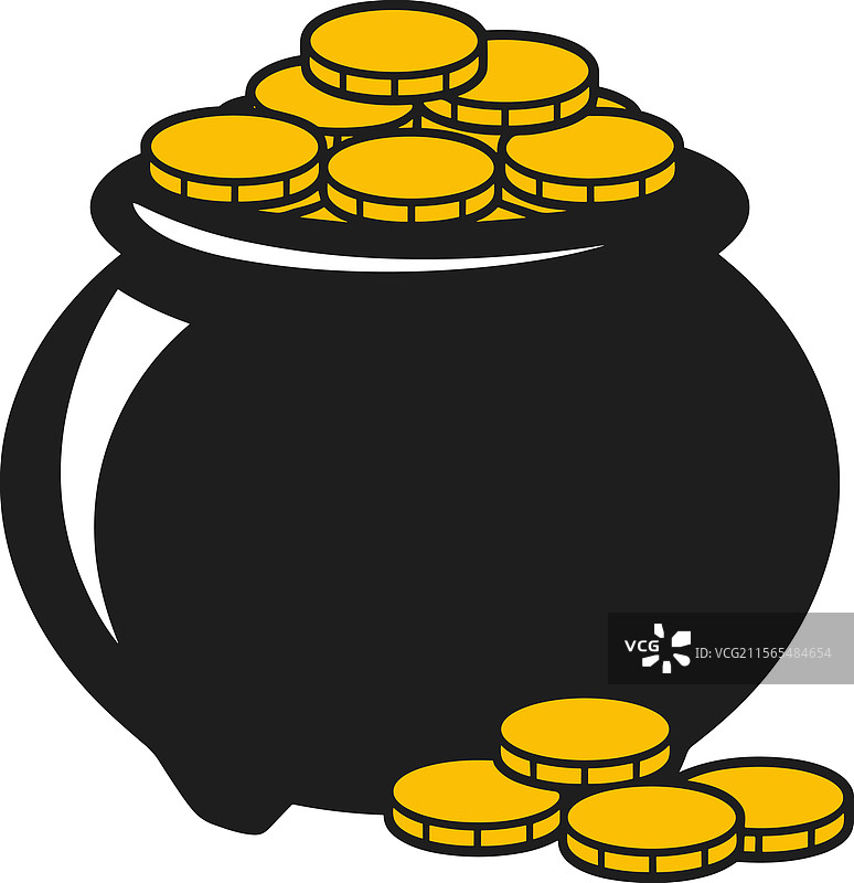 装满金币的金罐，象征财富与好运图片素材