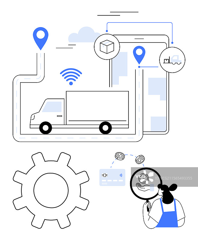 高效物流与GPS卡车追踪路线图片素材