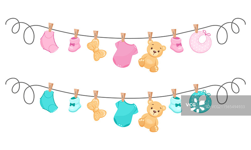 可爱的婴儿服装和配饰挂在一个上面图片素材