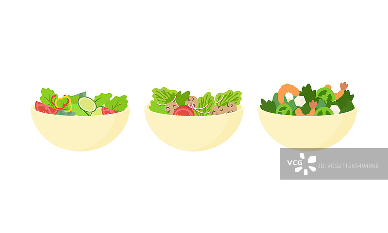 平铺的蔬菜和水果沙拉组合图片素材