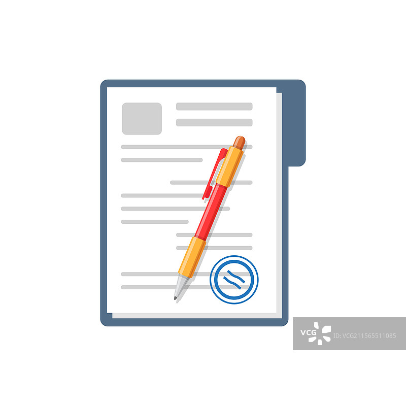 带有印章和文本图标的文件夹和笔图片素材