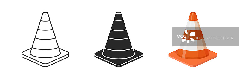 平面风格的交通锥图标集合图片素材