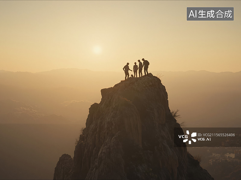 【AI数字艺术】山顶日落剪影图片素材