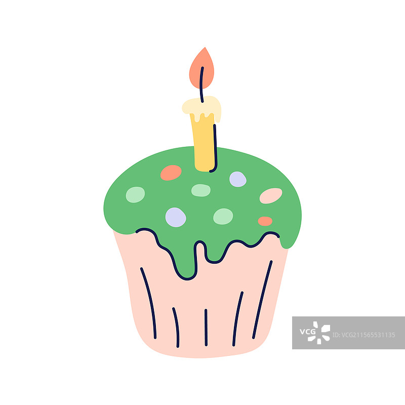 复活节蛋糕上插着一根燃烧的蜡烛，祝大家复活节快乐图片素材
