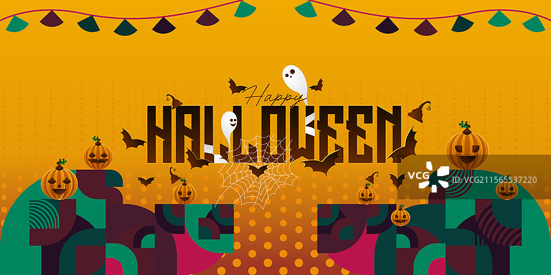 万圣节几何风格的邀请函设计图片素材