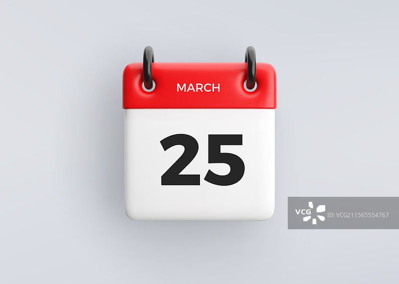 灰色背景上的3D日历图标，日期为3月25日图片素材
