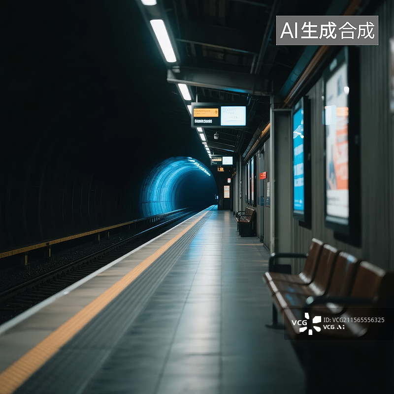 【AI数字艺术】地铁站台与隧道图片素材