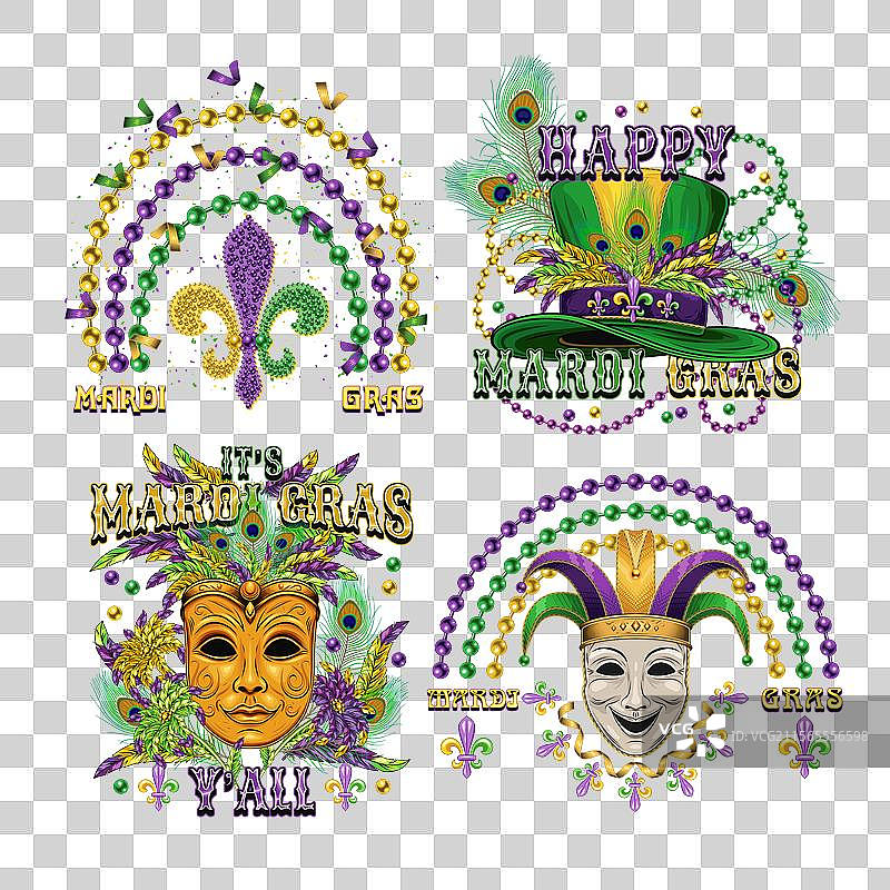 五彩缤纷的面具标签，适用于狂欢节图片素材