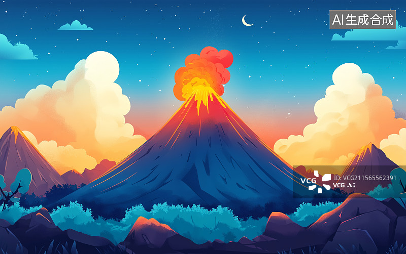【AI数字艺术】正在喷发的一座火山图片素材