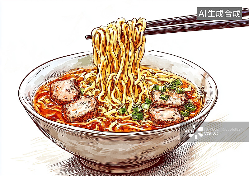 【AI数字艺术】筷子夹起美味的牛肉面图片素材
