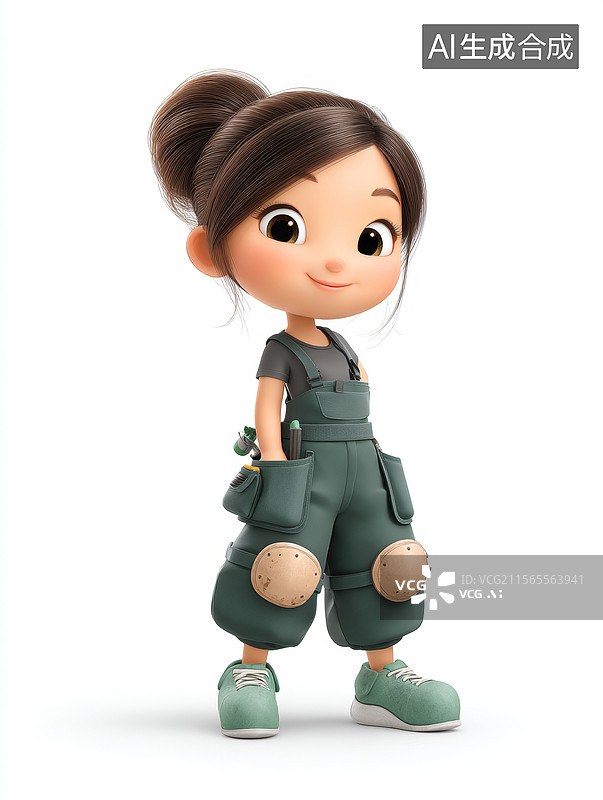 【AI数字艺术】卡通女孩穿着工作服图片素材