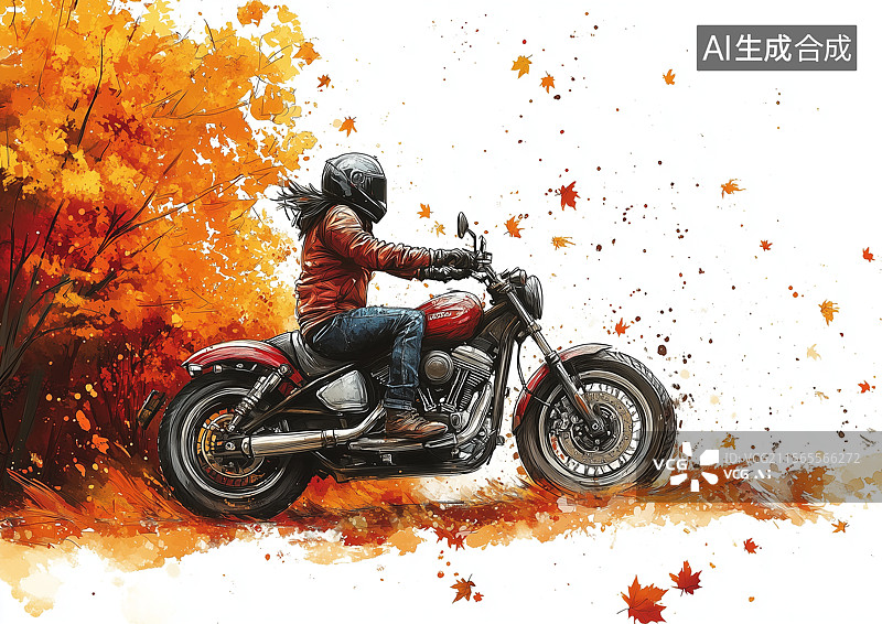 【AI数字艺术】一个骑摩托的骑手水彩插画图片素材