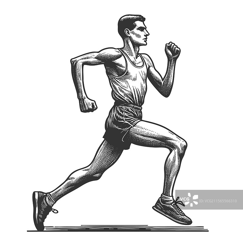 运动中的男性跑步者雕刻图图片素材