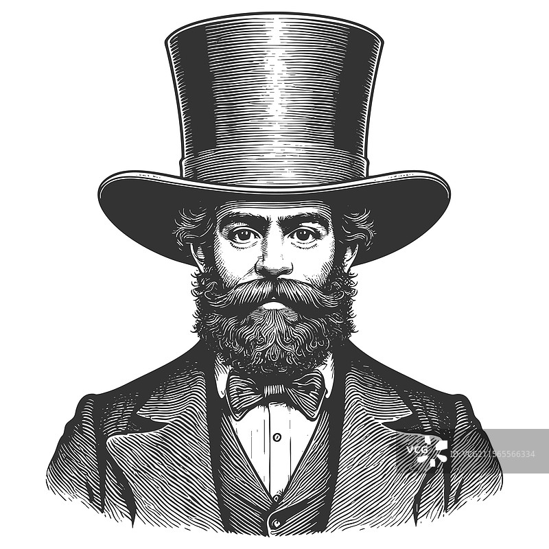 戴着超大礼帽的绅士雕刻图图片素材