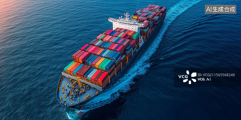 【AI数字艺术】海上货轮载多彩集装箱图片素材