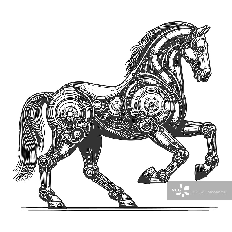 蒸汽朋克机械马的雕刻图片素材