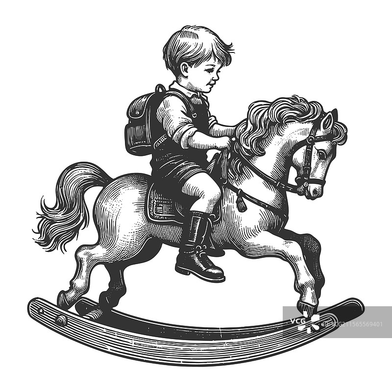 男孩骑着摇马图片素材