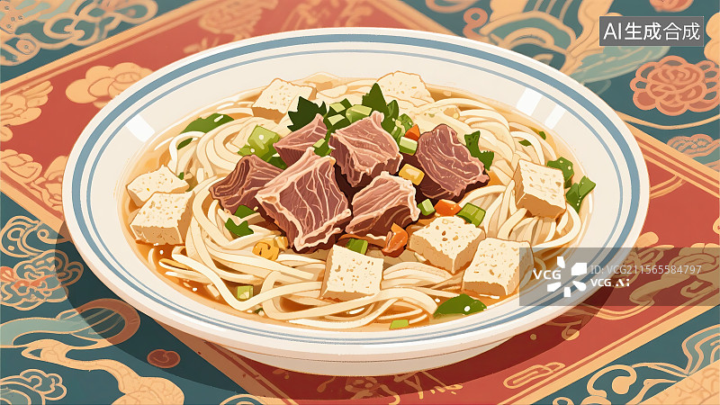 【AI数字艺术】中华美食，面条，羊肉泡馍，肉，美味图片素材