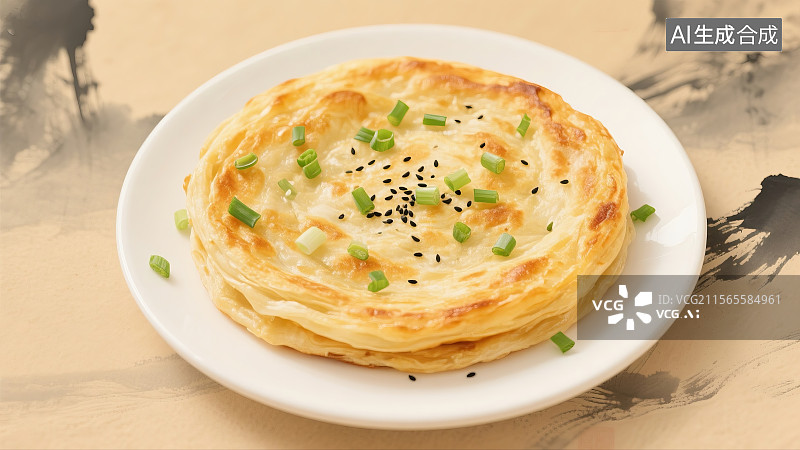 【AI数字艺术】葱油饼，中华美食，美味，传统文化，插画图片素材