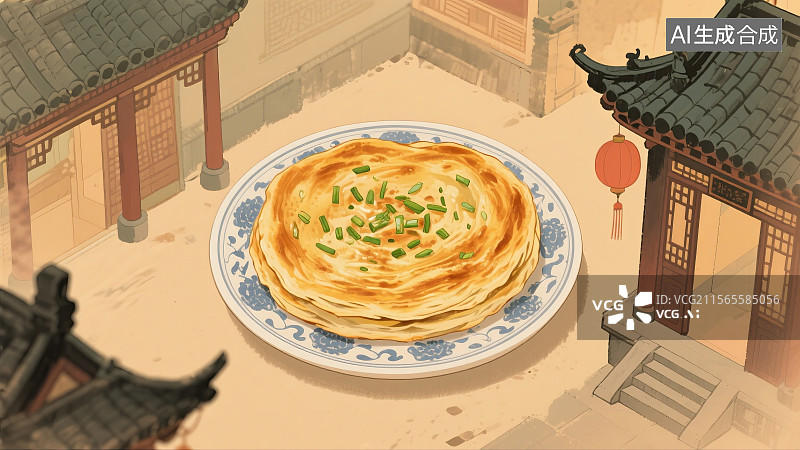 【AI数字艺术】葱油饼，中华美食，美味，传统文化，插画图片素材