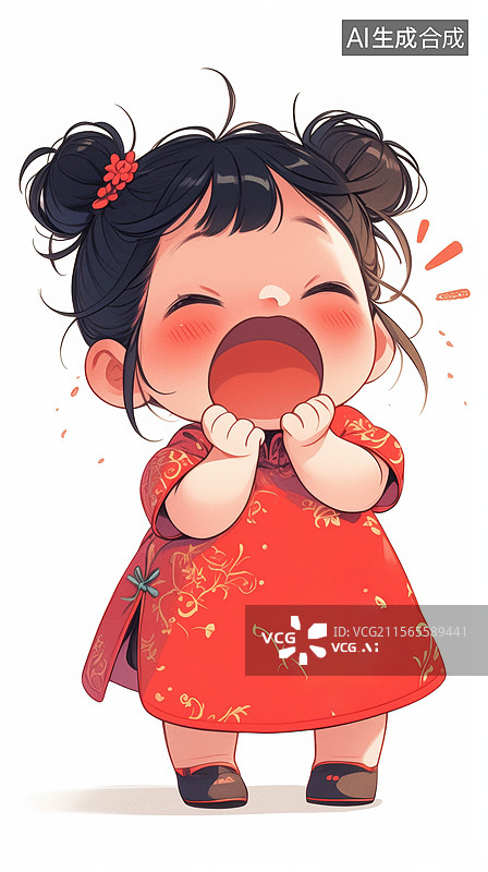 【AI数字艺术】穿着传统服饰的小女孩在笑图片素材