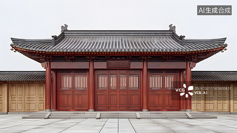 【AI数字艺术】古代建筑前庭门脸图片素材