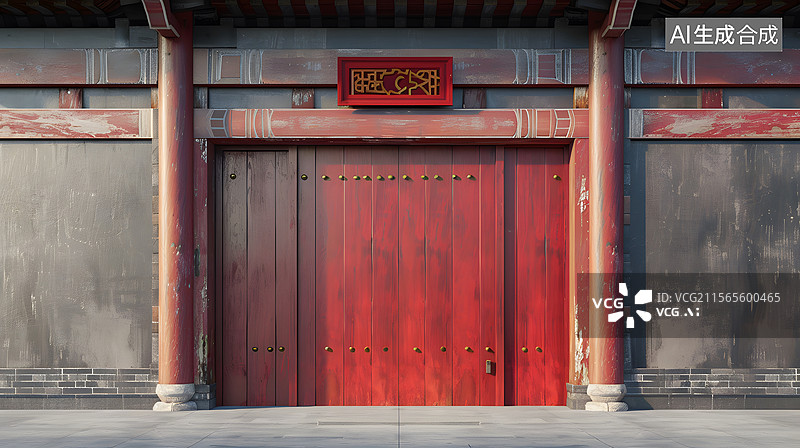 【AI数字艺术】古代建筑前庭门脸图片素材