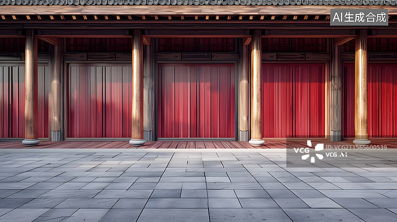 【AI数字艺术】古代建筑前庭门脸图片素材