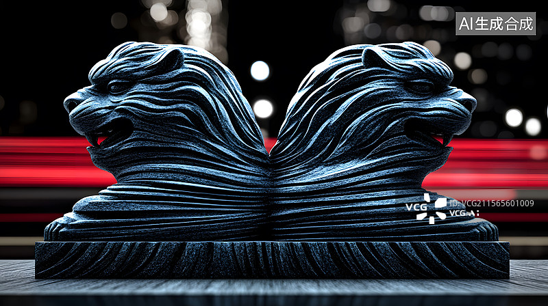 【AI数字艺术】威严的一对狮子图片素材