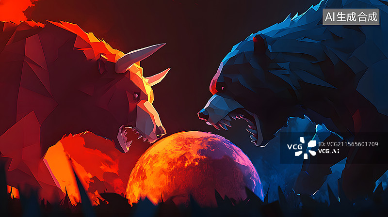 【AI数字艺术】一只熊和一头牛相互撕咬图片素材